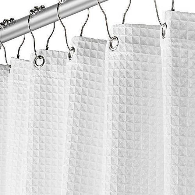 Creative Scents Fabric White Shower Curtain for Bathroom - Spa  Hotel Luxury Matt Waffle Weave Square Design  Water Repellent  230 GSM Weighty Cloth