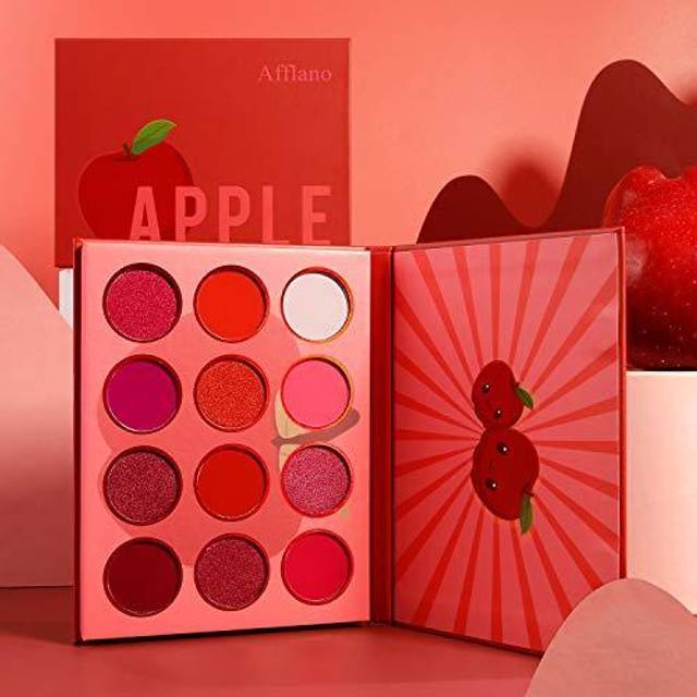 Red Eyeshadow Palettes Makeup Professional,Afflano Ultra Pigmented and Blending Bright Dark Hot True Red Eye Shade 12 color,Velvet Matte Shimmer Text