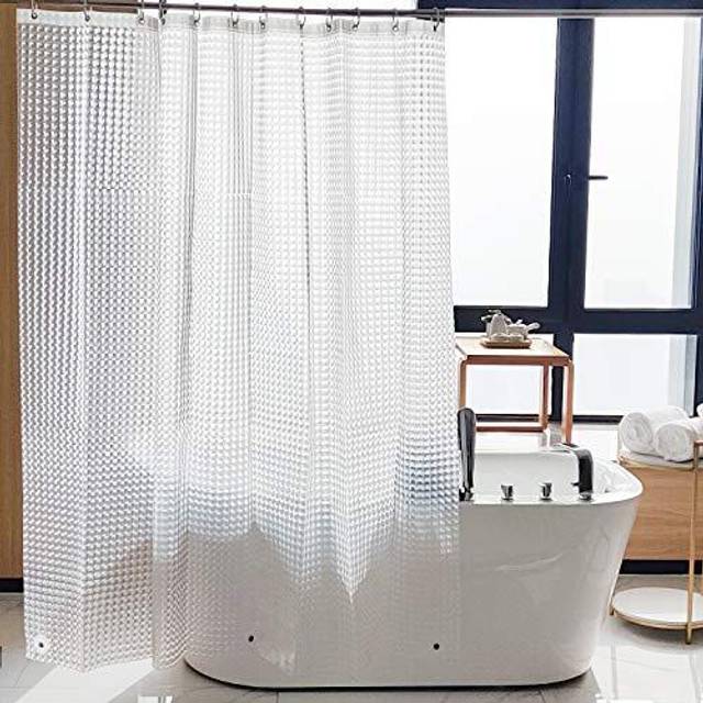 NTBAY EVA Clear Shower Curtain with Checkered  Water-Repellent Liner with 3 Magnets for Bathroom  72x72 Inches