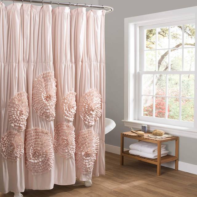 Frodig dekor serena duschdraperi volang blommig vintage elegant bondgårdsstil badrumsdekor, 0, rouge