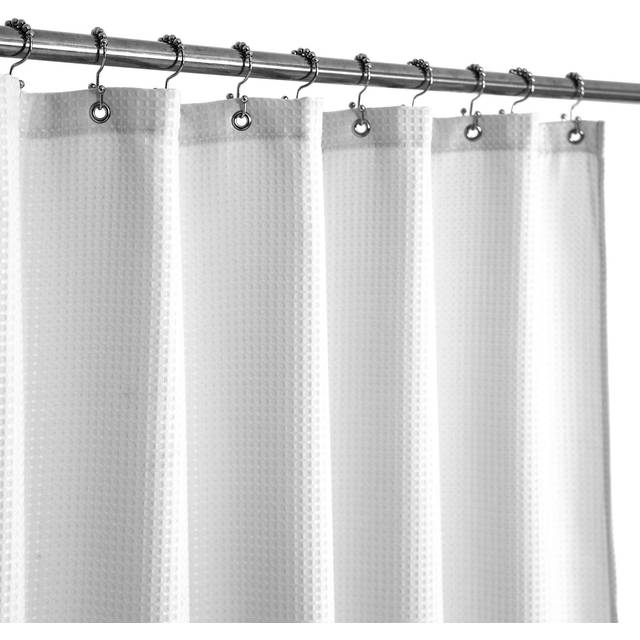 Extra Long Shower Curtain with 84 inch Height  Fabric  Waffle Weave  Hotel Luxury Spa  Water Repellent  Machine Washable  230 GS