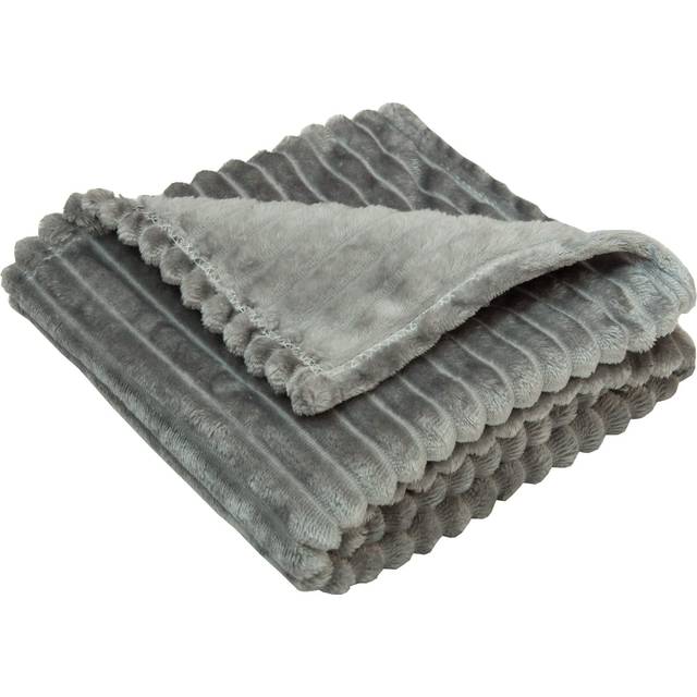 NTBAY Flannel Fuzzy Toddler Blanket  Fluffy Warm and Lightweight Reversible Stripes Design Baby Plush Blanket  30x40 Inches  Grey