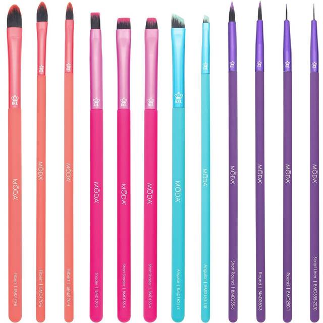 MODA 12pc Bold Artistry Makeup Brush Variety Set  Includes  Oval  Flat  Angled   Liner Brushes