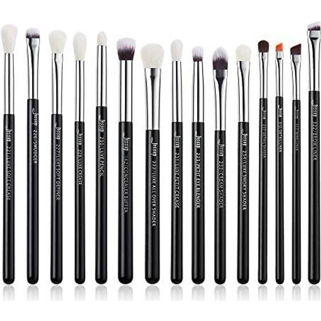 Jessup Makeup Brushes Set Brush Makeup Brush 15st Svart/Silver Eye Liner Shader Naturligt syntetiskt hår 25CM*15CM*5CM silver/svart