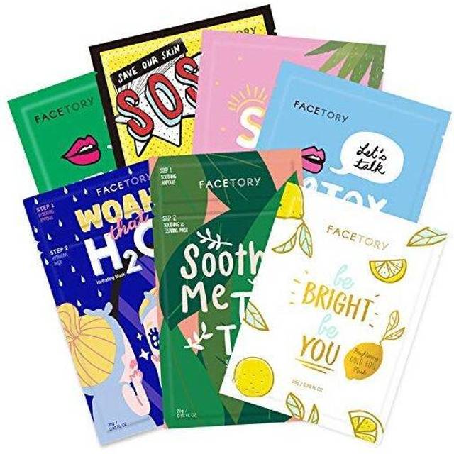 FACETORY Best of Seven Facial Masks Collection - Hydrate  Radiance Boost  Soothe  Revitalize  Nourish  Purify Skin - For All Skin Types  Variety Pack