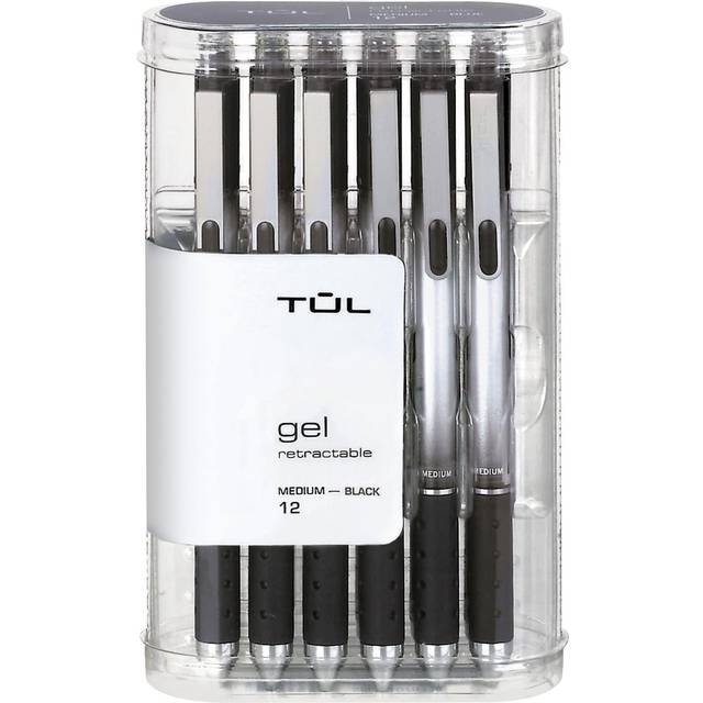 TUL Gel Pens  Retractable  Medium Point  0.7 mm  Gray Barrel  Black Ink  Pack Of 12