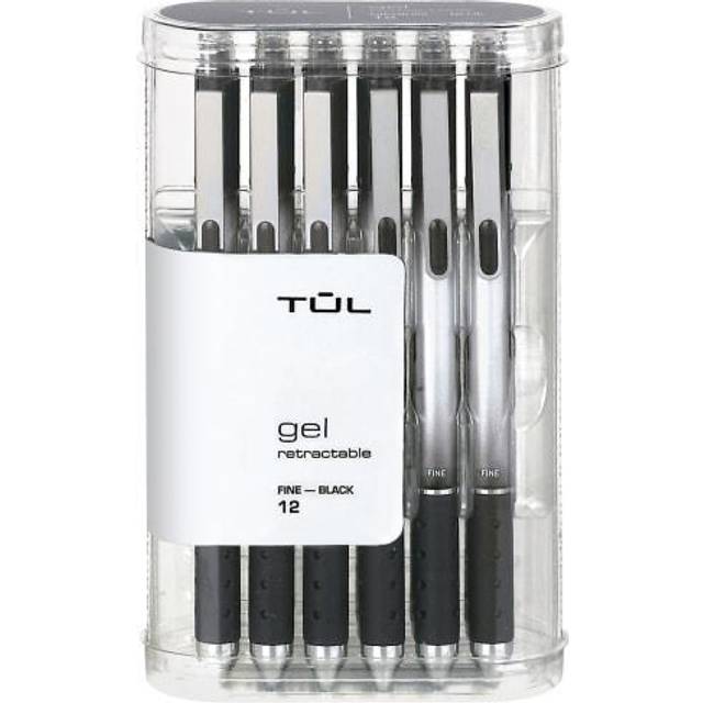 TUL Gel Pens  Retractable  Fine Point  0.5 mm  Gray Barrel  Black Ink  Pack Of 12