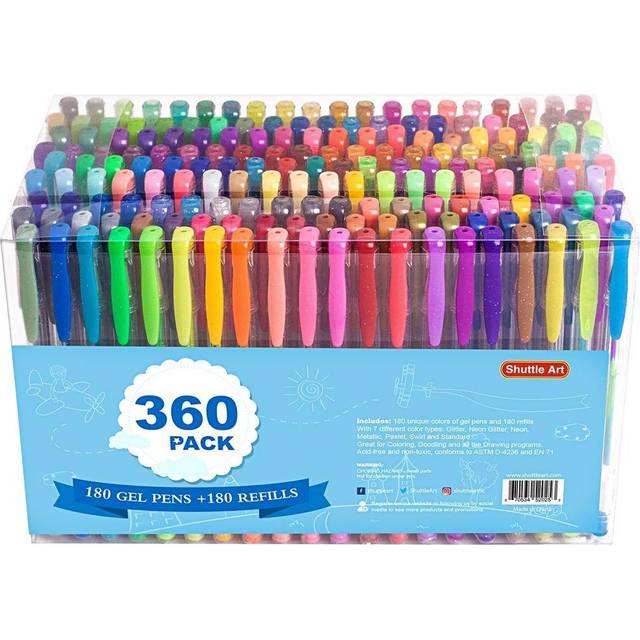 360 Pack Gel Pens Set, Shuttle Art 180 Colours Gel Pen Set and 180 Colour Refills Perfect for Adult Colouring Books Doodling Drawing Art Markers