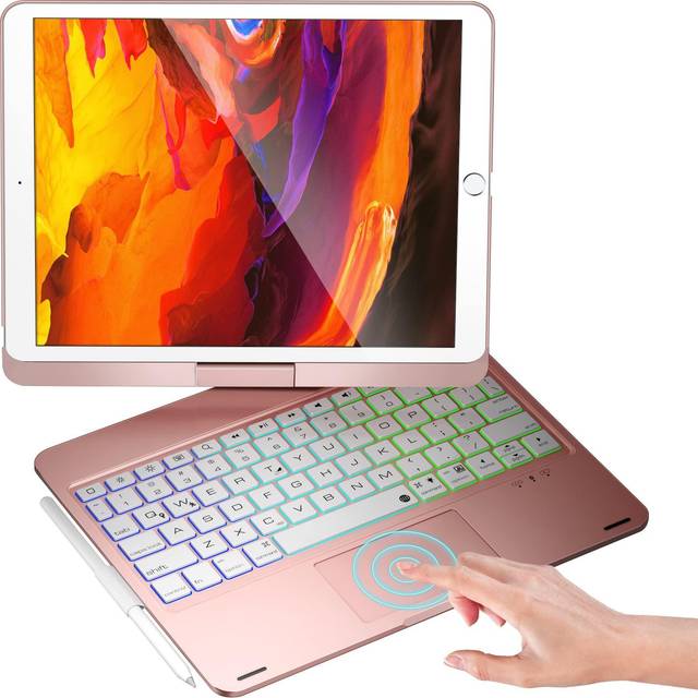 Nokbabo iPad 9:e generationen fodral med tangentbord 360° roterbar pekplatta och 7-färgs bakgrundsbelysning och pennhållare för iPad 9:e/8:e/7:e generationen 10,2 tum och iPad Air 3:e gen/iPad Pro