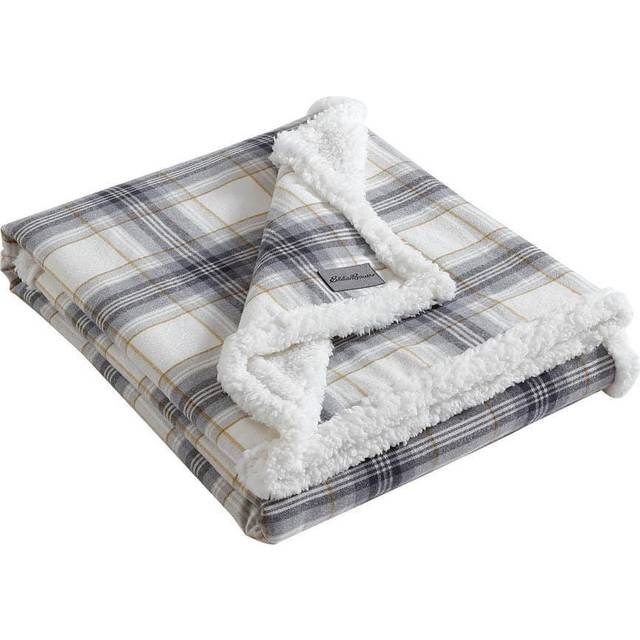 Eddie Bauer - Throw Blanket, Cotton Flannel Home Decor, All Season Reversible Sherpa Bedding (Edgewood Plaid Grey, Throw)