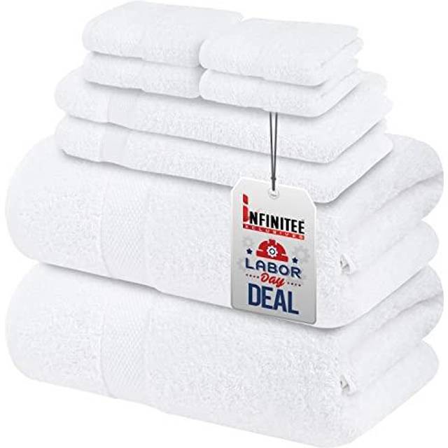 Infinitee Xclusives Premium White Bath Towel Set for Bathroom - Pack of 8 100% Cotton Bathroom Towel Set - 2 Bath Towels  2 Hand Towels and 4 Washclot