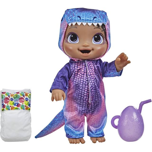 Baby Alive Dino Cuties Doll  Tyrannosaurus  Doll Accessories  Drinks  Wets  T-Rex Dinosaur Toy for Kids Ages 3 Years and Up  Black Hair