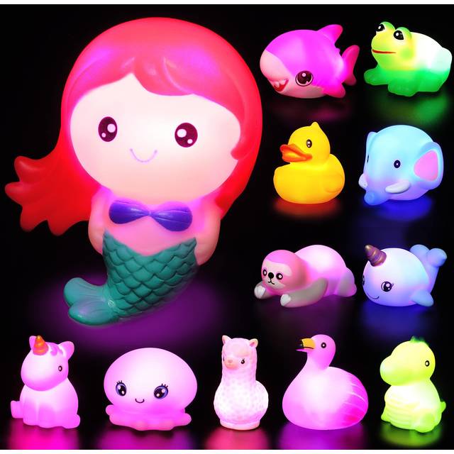 12Pcs 2.5'' Light Up Bath Toys, Kids Toddler Flashing Colourful LED Light Bathtub Toys, Baby Bathtime Floating Toys, Infant Boy Girl Shower Toys for