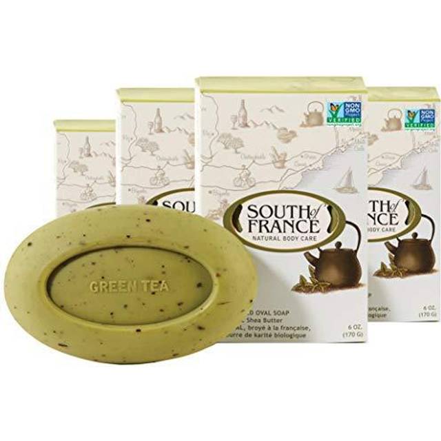 South Of France Natural Body Care Triple Milled Large 6OZ Bar Soap (Green Tea  4 Bars)