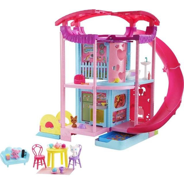 Doll House, Chelsea Playhouse with 2 Pets, Furniture and Accessories, Elevator, Pool, Slide, Ball Pit and More, HHX44