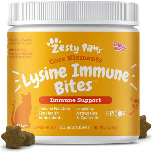 Zesty Paws, Lysine Immune 60 Bites For Cats, Immune Support, Salmon