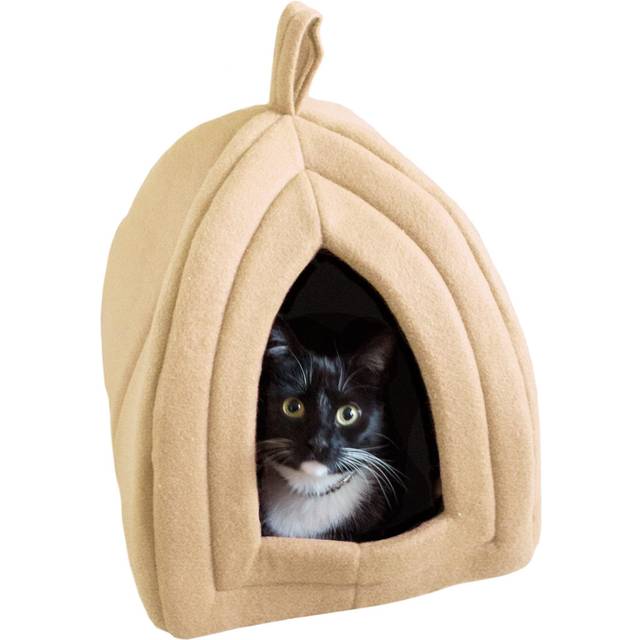 Cat House - Indoor Bed with Removable Foam Cushion - Pet Tent for Puppies  Rabbits  Guinea Pigs  Hedgehogs  and Other Small Animals by PETMAKER (Tan)