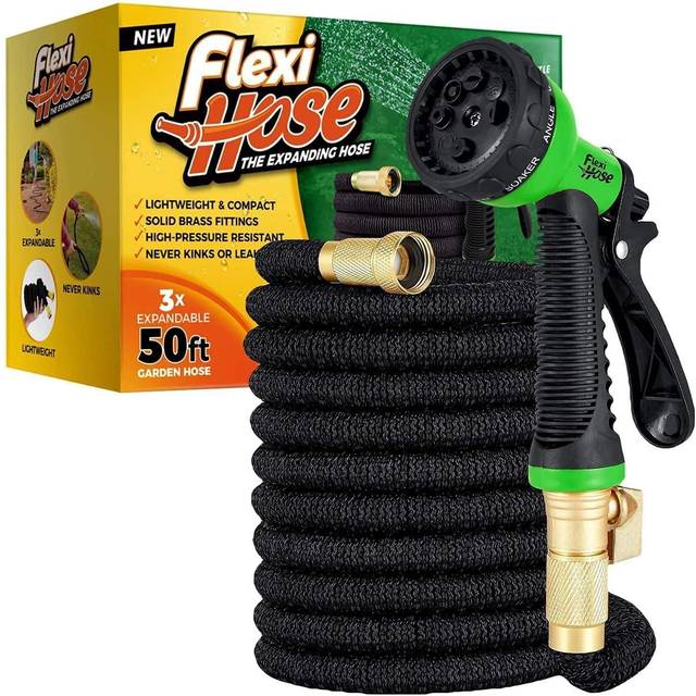 "Flexi Hose Upgraded Expandable Garden Hose, Extra Strength, 3/4"" Solid Brass Fittings - The Ultimate No-Kink Flexible Water Hose, 8 Function Spray I"