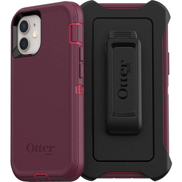 OtterBox DEFENDER-serien skärmlöst fodral för iPhone 12 mini – bärpinne (hallon vin/pojkbär) vinröd