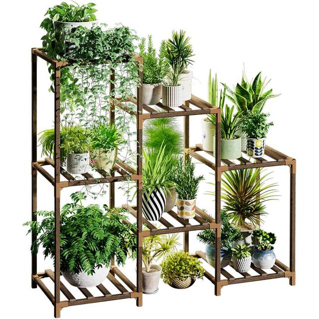 Plant Stands for Indoor Plants, Wood Outdoor Tiered Plant Shelf for Multiple Plants, 3 Tire 7 Potted Ladder Plant Holder Table Plant Pot Stand for