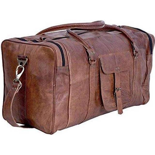 Leather duffle bags large 21 inch square duffel travel gym sports 21