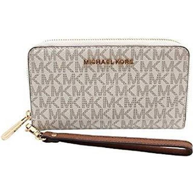 Womens Large Signature PVC Multifunction Wrist Wallet with Zip Closure and Phone Compatibility - Black - One Size