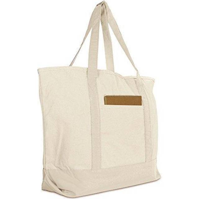 "DALIX 22"""""""" Large Cotton Canvas Zippered Shopping Tote Grocery Bag in Natural"