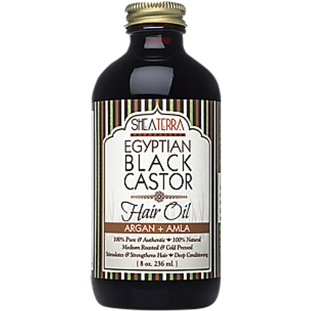 Shea Terra Organics 100 Percent Pure Egyptian Black Castor Extra Virgin Oil - Argan and Amla | All-Natural Strengthening and Conditioning Hair Oil for