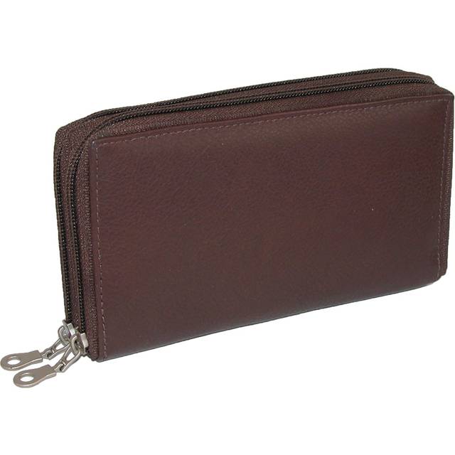 Paul & Taylor Leather Double Zippered Checkbook Cover Wallet - Dark - Dark Brown (one size)