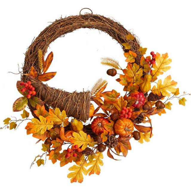 Nearly Natural Autumn Artificial Cornucopia Fall Wreath 26In