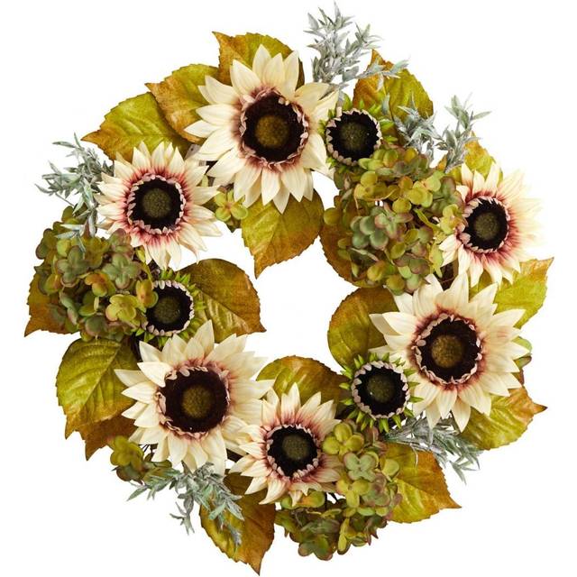 24 White Sunflower and Hydrangea Artificial Autumn Wreath