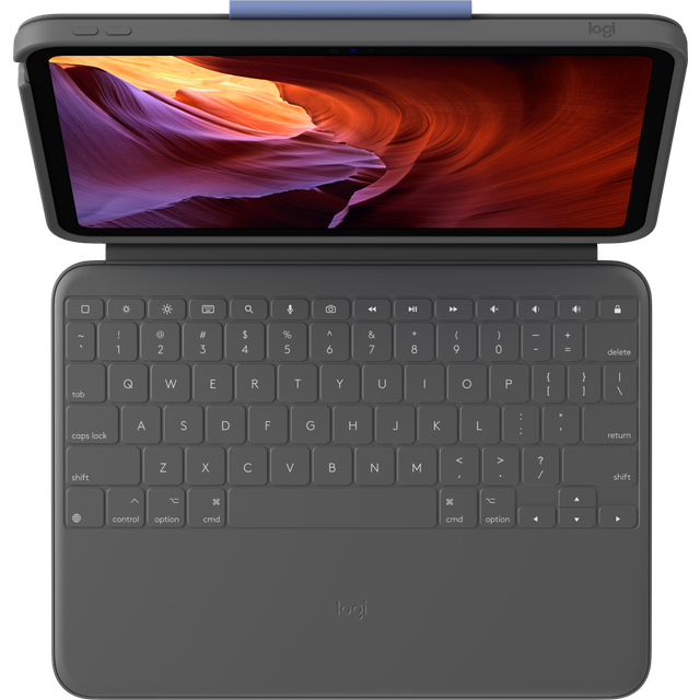Logitech Rugged Folio – skyddande tangentbordsfodral för iPad (7:e, 8:e, 9:e, 10:e generationen och A16) in Grafitgrå, UK English (Qwerty), för iPad (10:e generationen och A16)