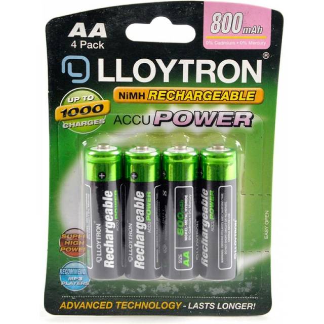 Lloytron AA 800mAh NIMH AccuPower Battery Pack of 4 (Model No. B011)