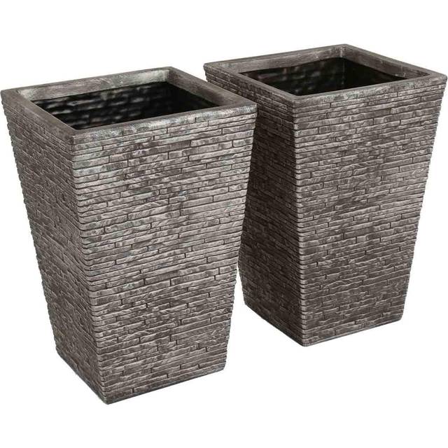 Charles Bentley Pair Of Tall Slate Planters (dia. 30Cm), Grey