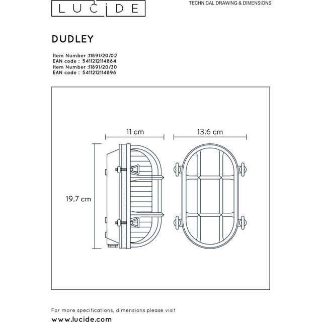 Lucide Dudley Retro Oval Bulkhead Wall Light Outdoor - 1xE27 - IP65 - Black, Black