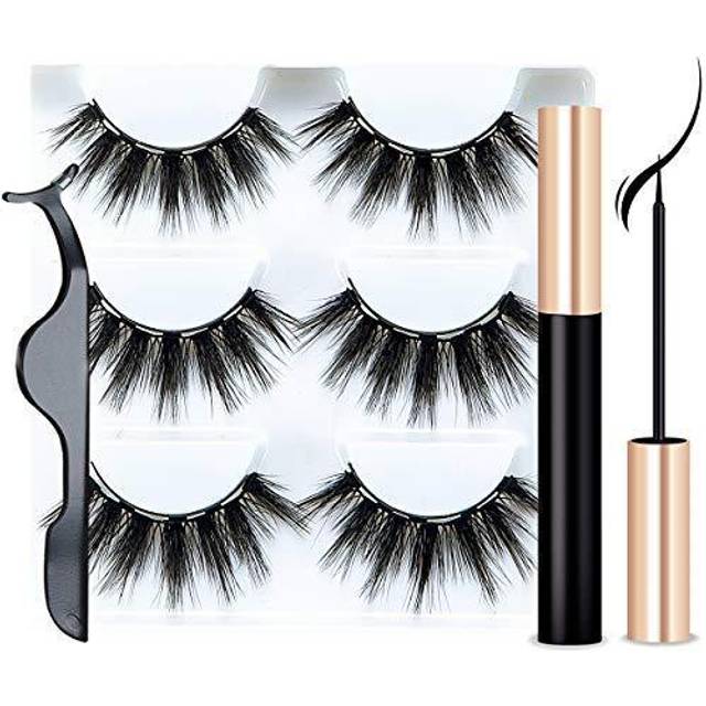 Sikkis Magnetic Eyelashes with Eyeliner - Magnetic Eyeliner and Lashes Kit  5D Faux Mink Lashes Eyelashes Long Reusable False Lashes (3 Pairs)