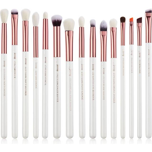 (25CM*15CM*5CM, White & Rose Gold) Jessup Professional Makeup Brushes Set 15pcs Pearl White/Rose Gold Eye Shadow Make up Brush Eye Liner Natural-synth