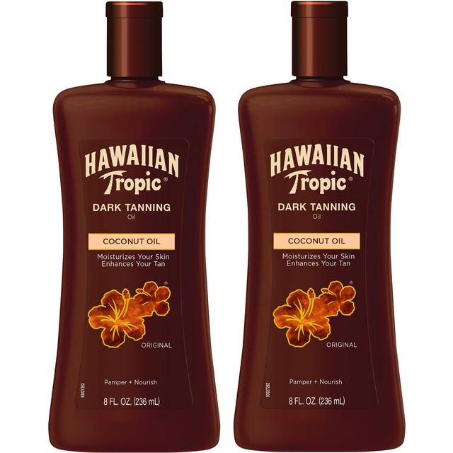Hawaiian Tropic Dark Tanning Oil  8oz | Moisturizing Body Oil  Tan Enhancer  Cocoa Butter Oil  Coconut Oil for Skin  Oxybenzone Free  8oz each Twin Pa