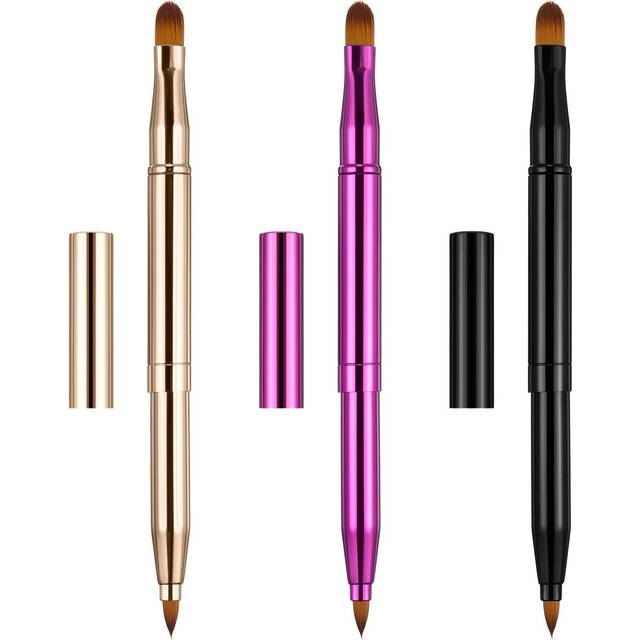 TOODOO 3 Pieces Lip Brush Retractable Lipstick Liner Brush Lipstick Dual-ended Foundation Makeup Brush with Cap Travel Applicators