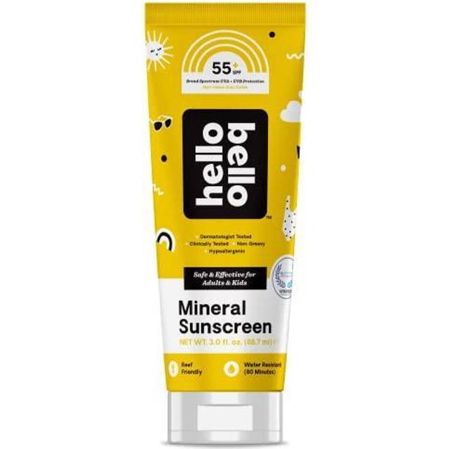 Hello Bello Mineral SPF 55+ Sunscreen Lotion with Prebiotics I Water Resistant and Reef Friendly Sun Protection for Babies and Kids I 3 fl oz (Pack of