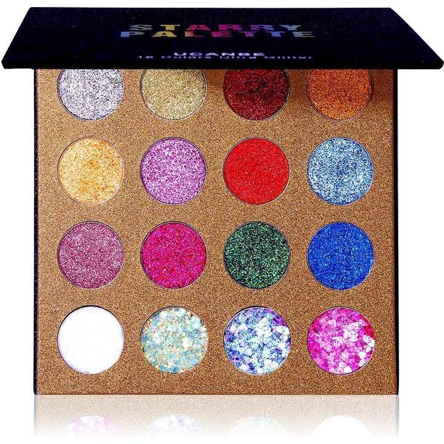 UCANBE Pro Glitter Eyeshadow Palette - Professional 16 Colors - Chunky & Fine Pressed Glitter Eye Shadow Powder Makeup Pallet Highly Pigmented Ultra S