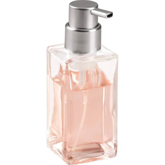 iDesign Casilla Modern Foaming Soap Dispenser Pump for Kitchen and Bathroom, Glass, Clear/Brushed, 1-Piece