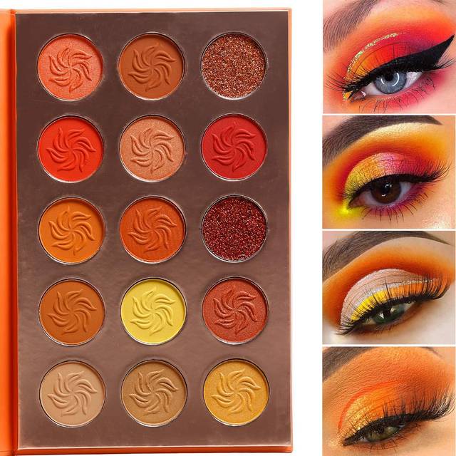 Afflano Red Orange Eyeshadow Palette Sunset 15 Color  Highly Pigmented Glam Fall Eye Shadow Makeup Palettes  Nudetude Brown Yellow Gold Oran