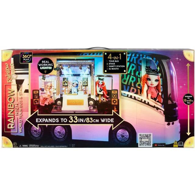 Rainbow High Rainbow Vision World Tour Bus & Stage 4-in-1 Light Up Deluxe Playset - Includes DJ Equipment, Working Spotlights, Vanity Chair,