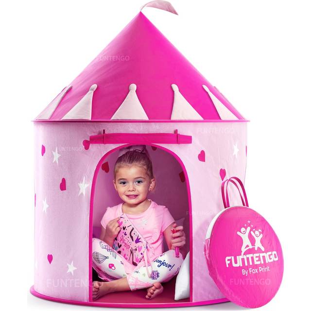 FoxPrint Princess Castle Play Tent with Glow in the Dark Stars Folds in Carrying Case Foldable Pop Up Pink Play Tent/House Toy for Indoor&Outdoor Use
