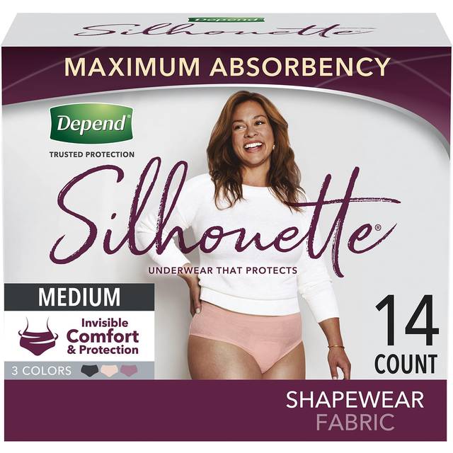Depend Silhouette Incontinence and Postpartum Underwear for Women, Maximum Absorbency, Disposable, Medium, Pink and Black, 14 Count