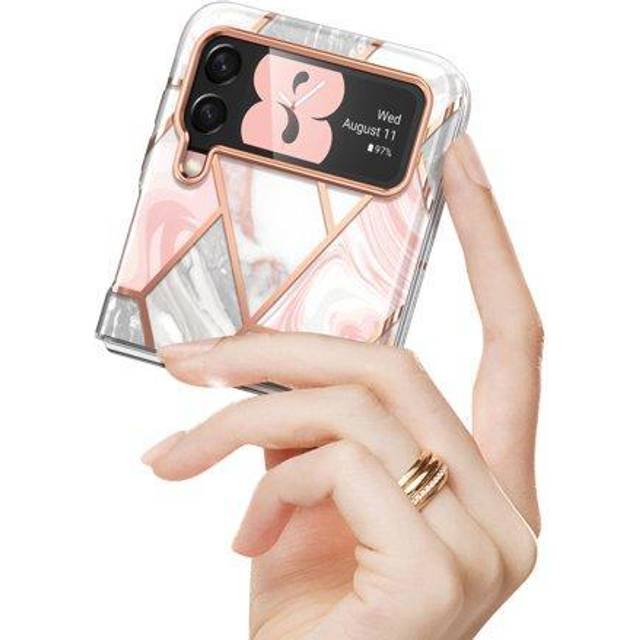 i-Blason Fodral till Samsung Galaxy Z Flip3 5G (2021), skyddande vikbart glitter, stötsäker, stötfångare design (Cosmo), utan skärmskydd (rosa marmor)