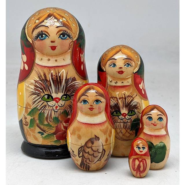 Kitty 5-Nest Matreshka Wooden Nesting Dolls Set - 140074 by G.DeBrekht