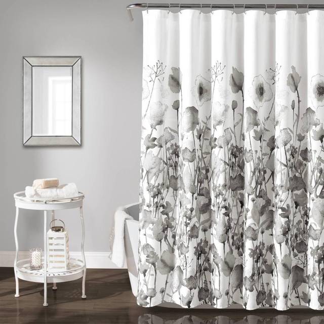"Lush Decor Zuri Flora Shower Curtain  72"""""""" x 72""""""""  Light Gray"
