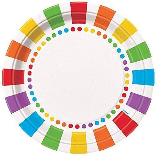 "Unique Rainbow Dinner Party Paper Plates, 9"", 8 Ct, 21.9 cm, Multicolor"